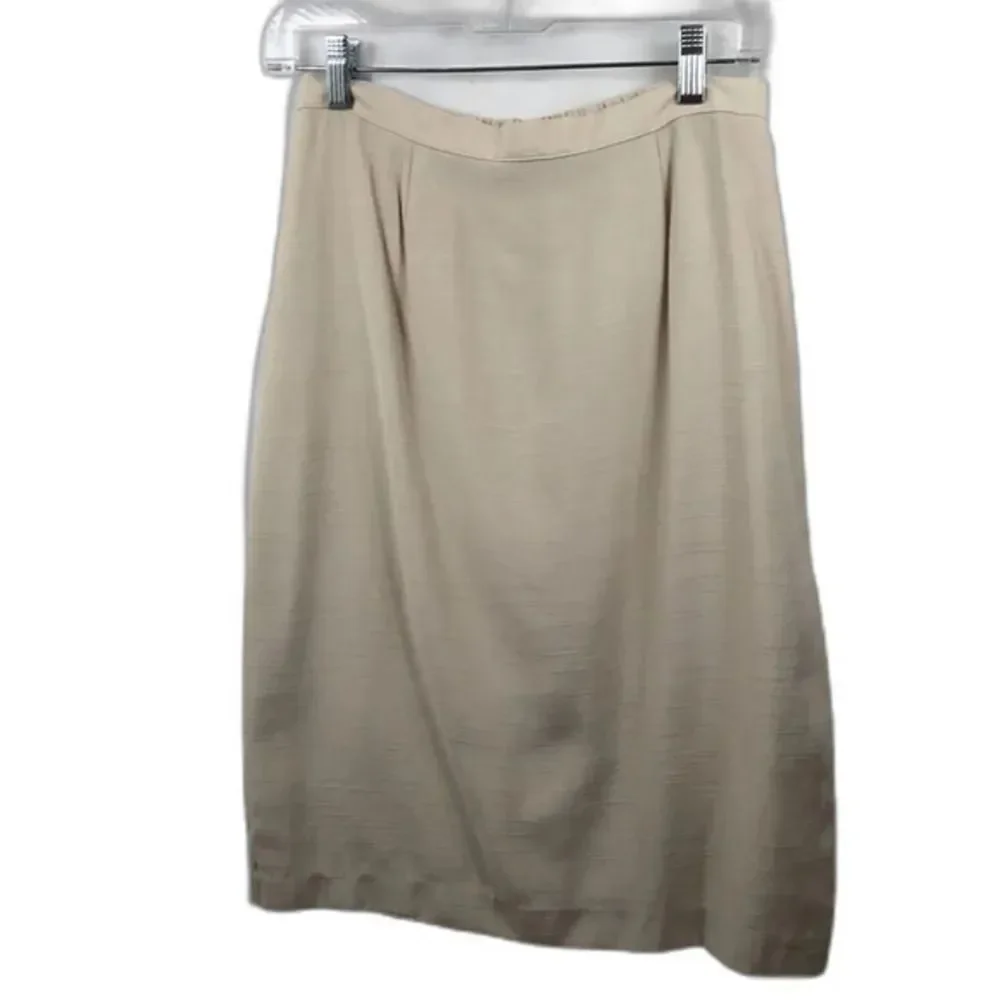 Womens Beige‎ Midi Skirt Elastic Waist Pencil Straight Lined Career